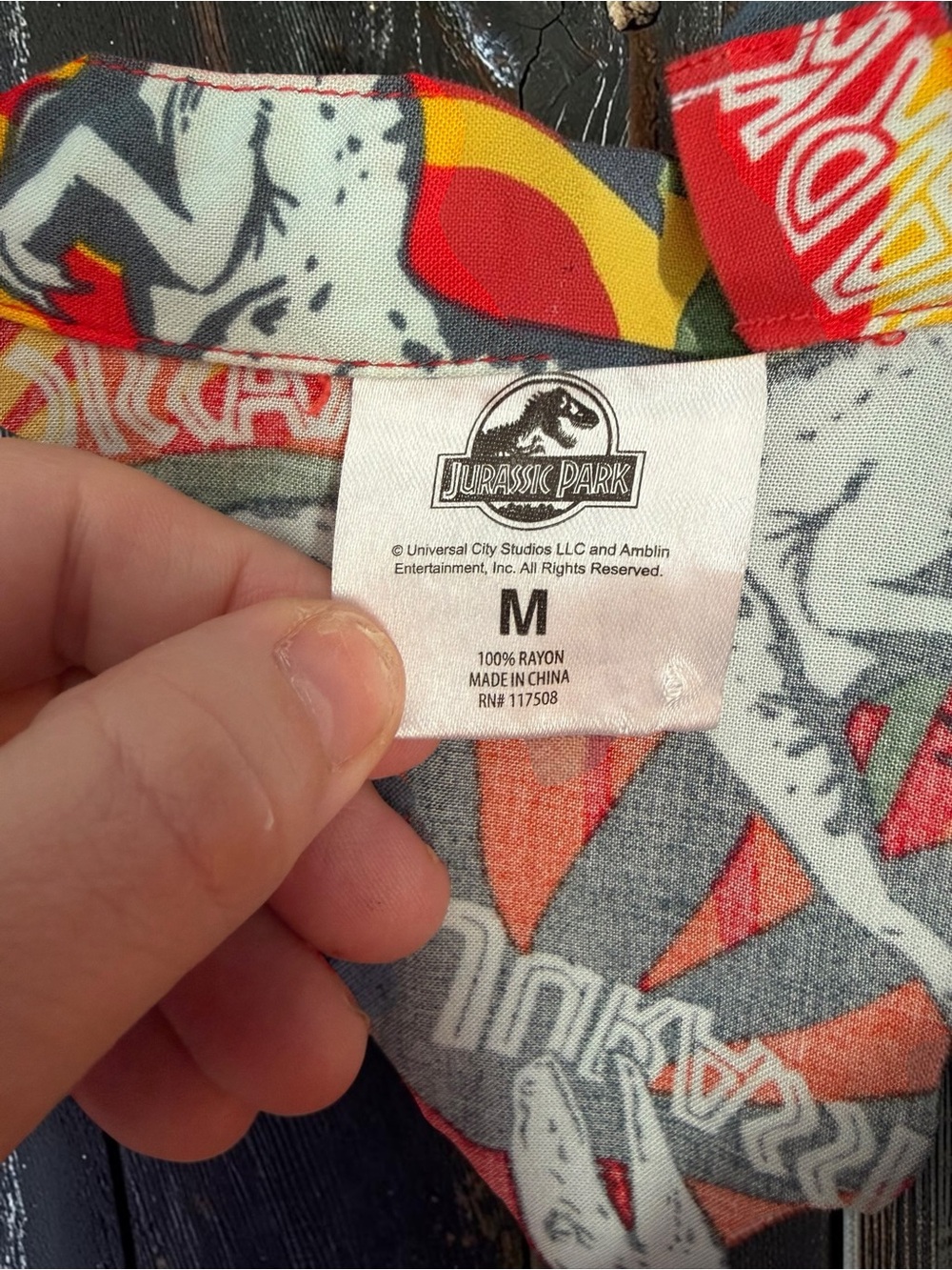 Jurassic Park Rayon Camp Shirt Mens M Allover Print Retro Vacation - Picture 2 of 7